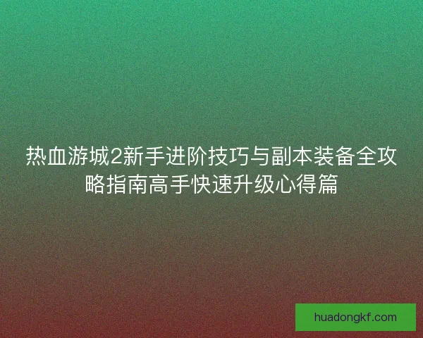热血游城2新手进阶技巧与副本装备全攻略指南高手快速升级心得篇